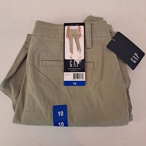 Gap Slim Ankle Pant Womens 10 Green Chino Trousers Mid Rise Stretch NEW